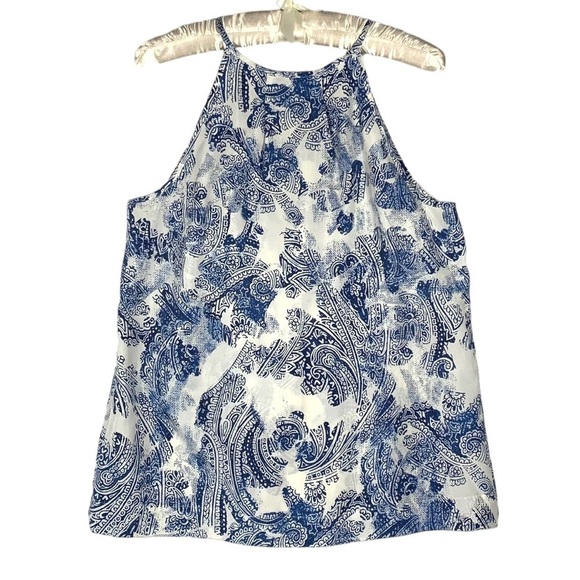 Banana Republic Halter Top Sz.S 100%Silk White Blue Floral Paisley Summer - Picture 6 of 10